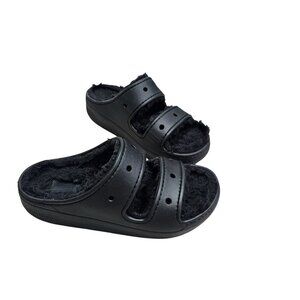 Fuzzy Lined Crocs Cozzzy Unisex Black Slides Thick Sole Platform Size M 6 W‎ 8